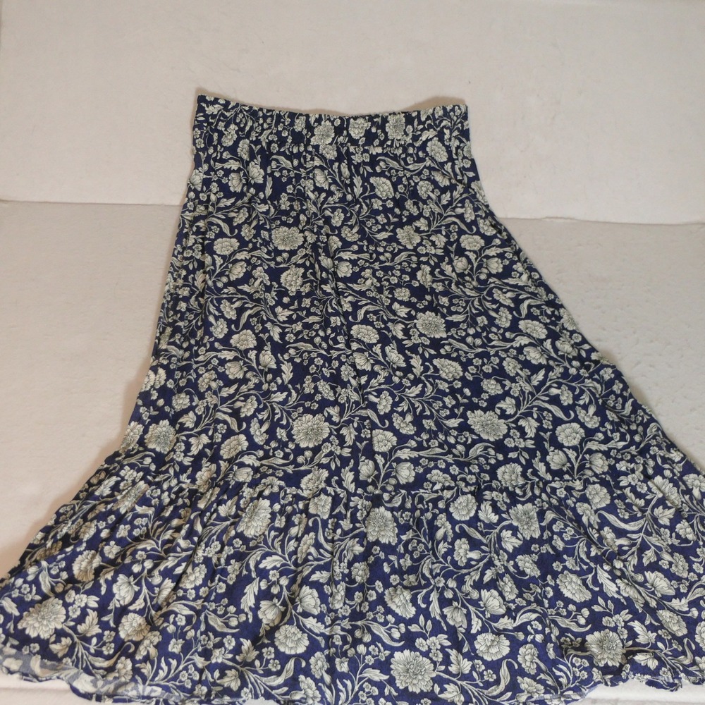NEW Rachel Zoe Womens Midi Skirt S Blue Floral Boho Cottagecore Tiered Ruffle
